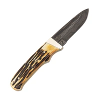 Bear & Son Genuine India Stag Bone Pro Skinner w/ Leather Sheath Damascus