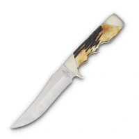 Bear & Son Genuine India Stag Bone Fingergroove Skinner w/ Leather Sheath