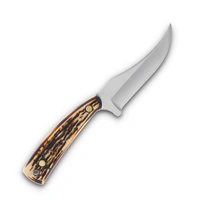Bear & Son Stag Delrin Upswept Skinner Knife w/ Leather Sheath