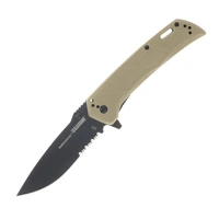Bear & Son Blackhawk Bunker Buster Folding Knife Tan Zytel Handle DLC D2 Blade w/ Flipper