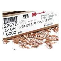 Hornady .224 55 gr FMJ-BT with cannelure 6000 Pack